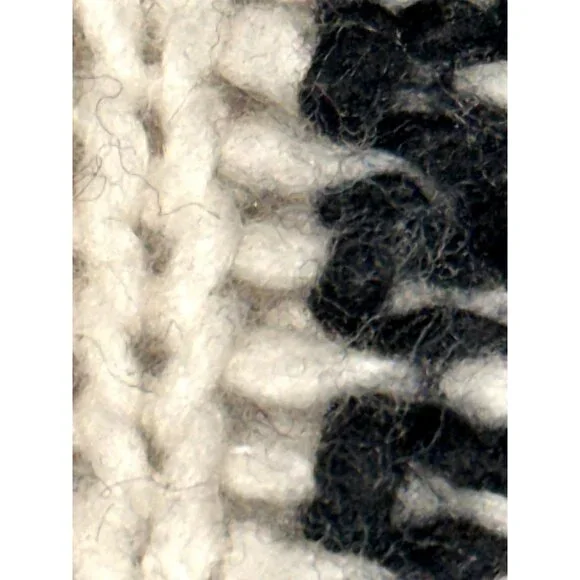 CCC Handcrafted Luxury Black White Poncho Geometric Design Fringe Knit Zip Up OS - Picture 6 of 9